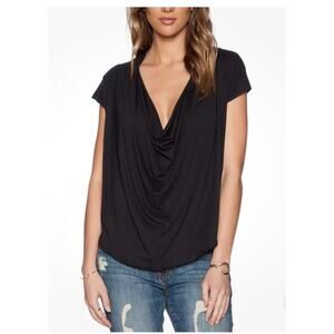 NWT. FREE PEOPLE WE THE FREE BLACK SHORT SLEEVE FANTASY JERSEY COWL TEE Sz Small